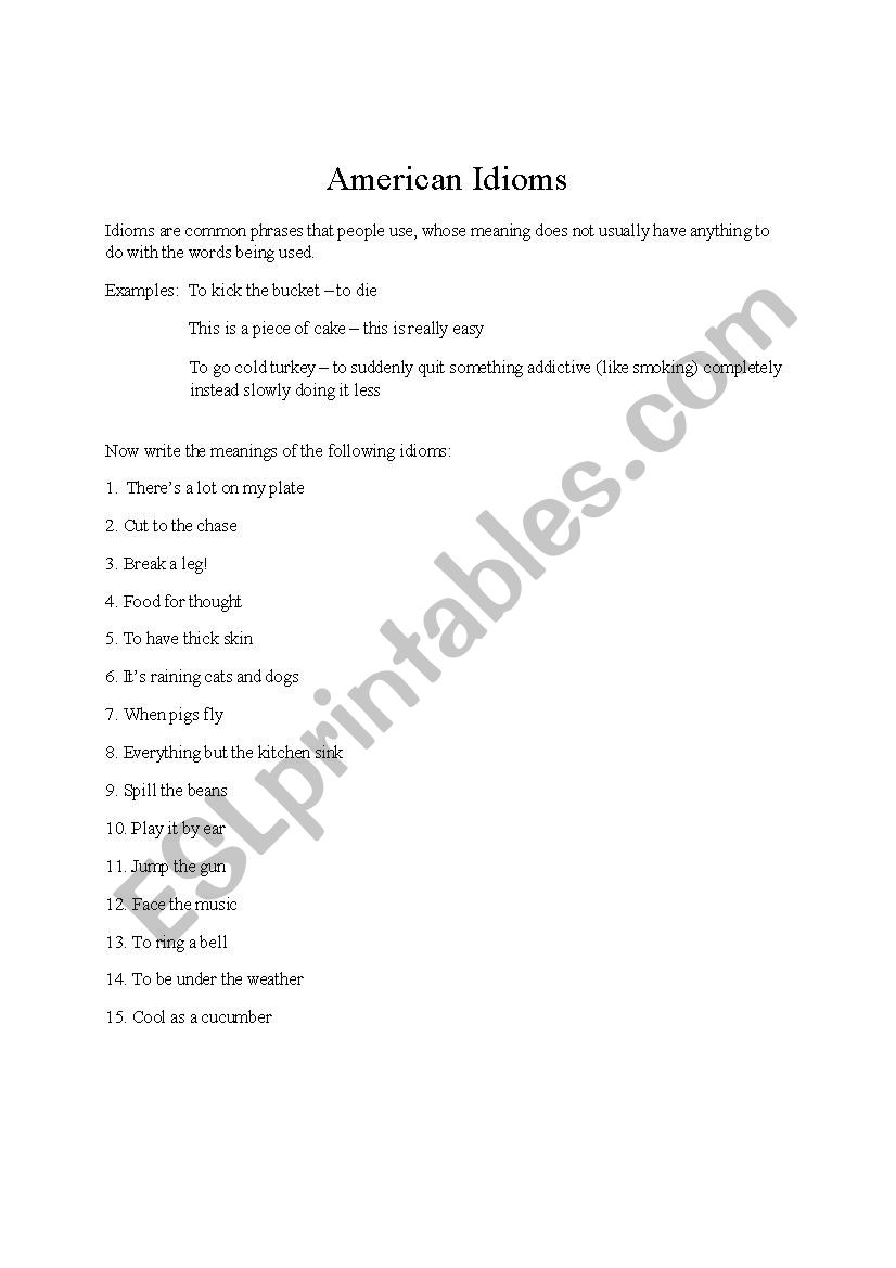 American Idioms worksheet