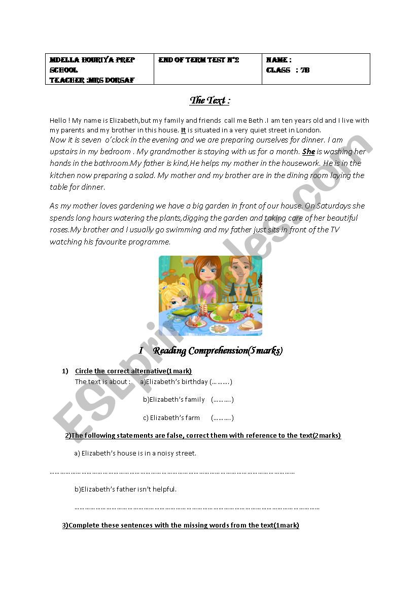 END OF TERM EXAM N°2 - ESL worksheet by dorsafthraya