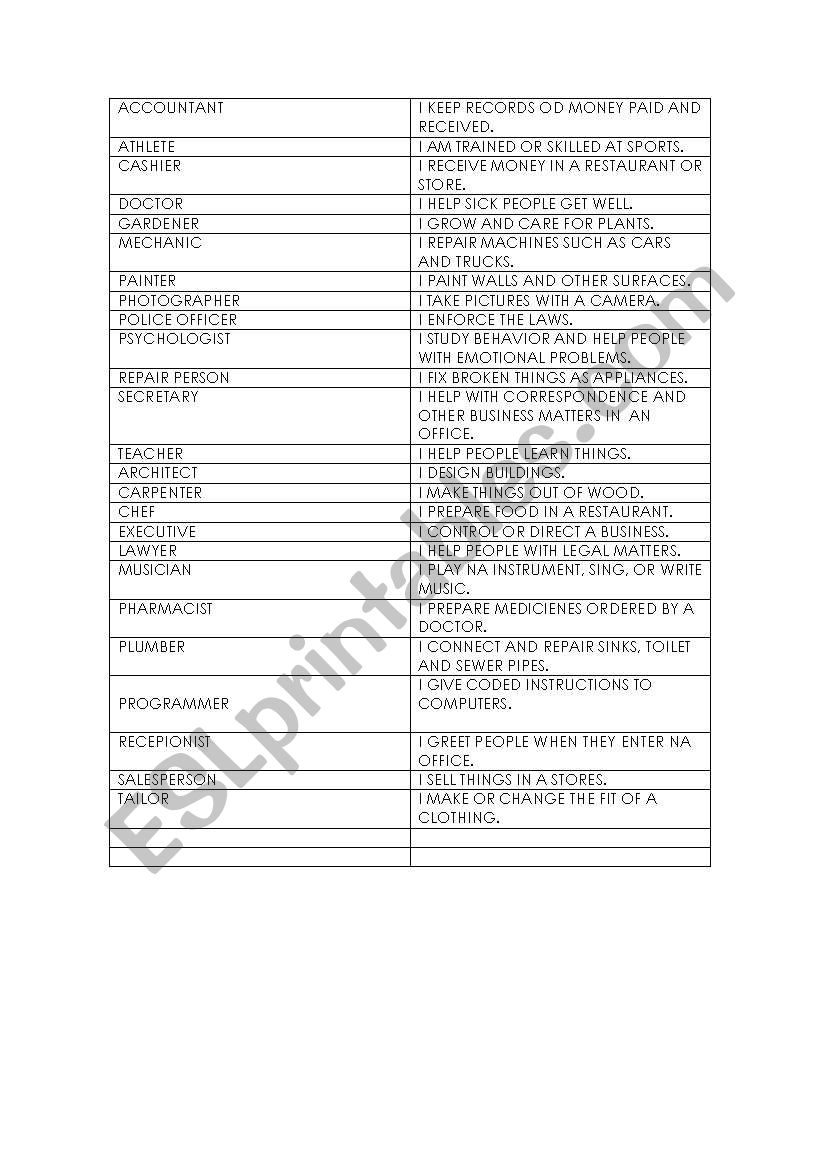 jobs dominoe worksheet