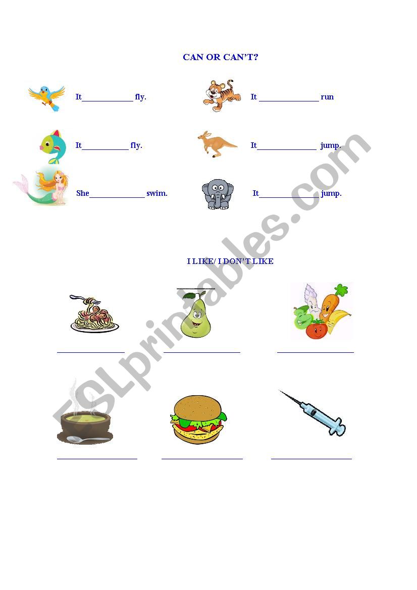 Can and Like worksheet