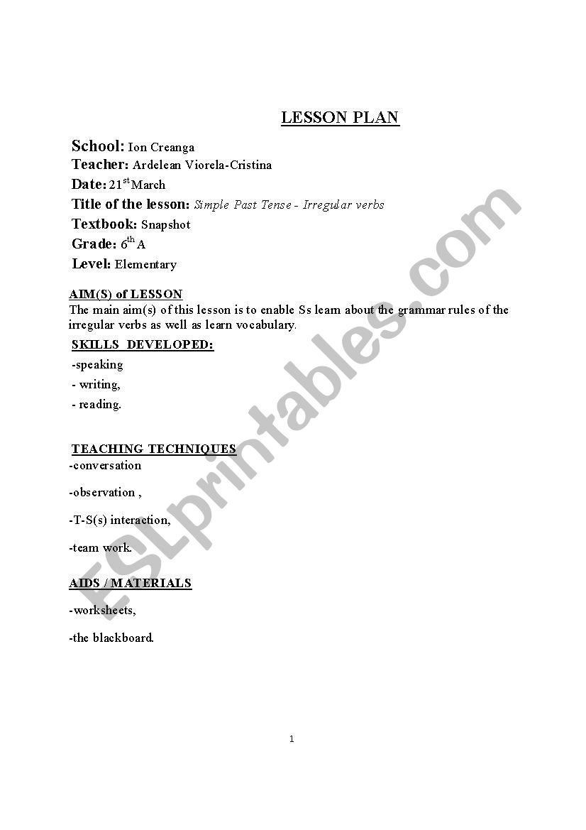 Lesson  plan worksheet