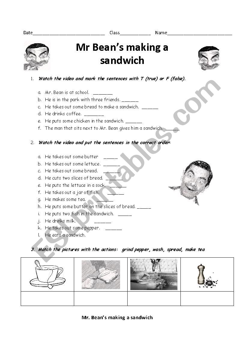 Mr Bean´s Making A Sandwich Esl Worksheet By Santignasi