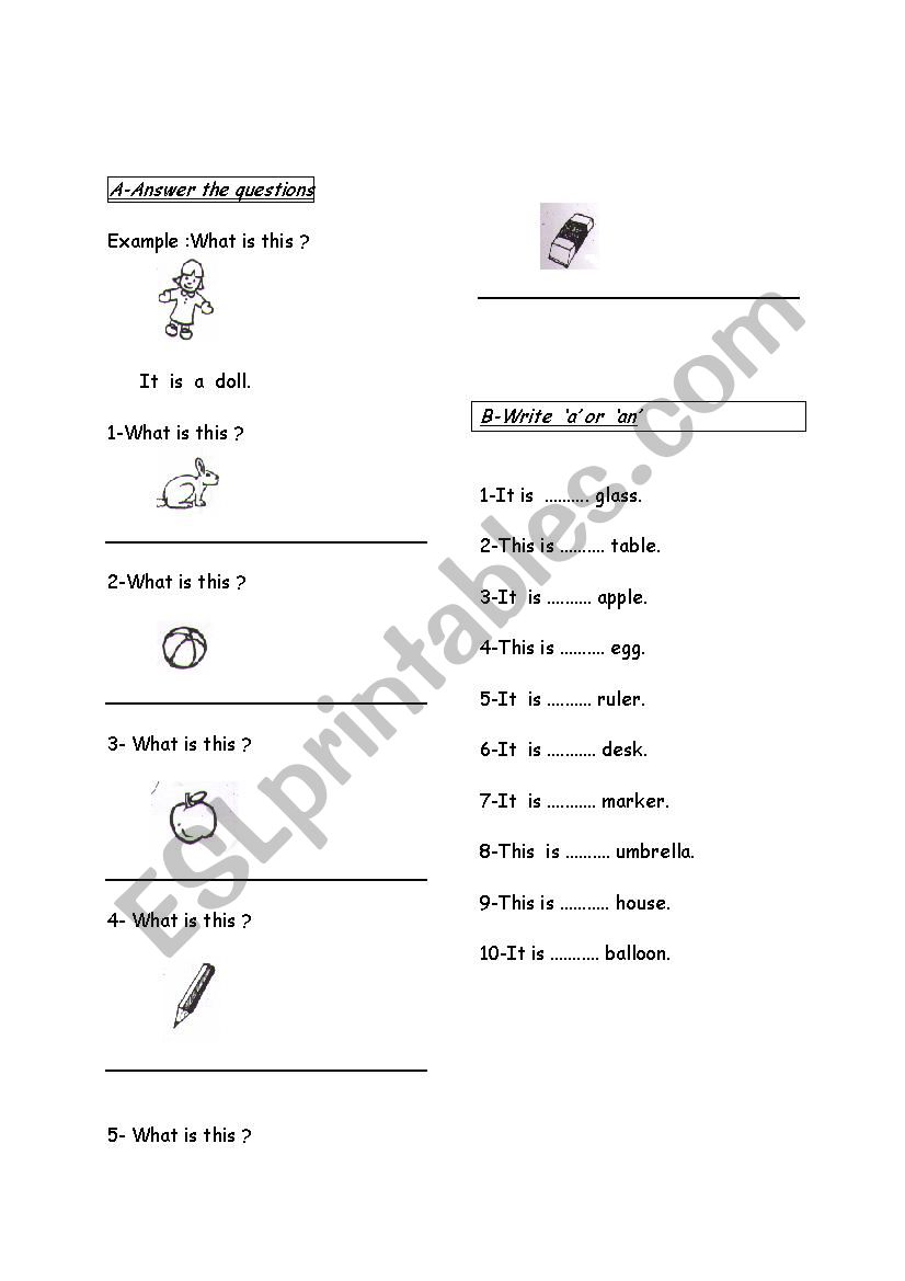 a/an worksheet