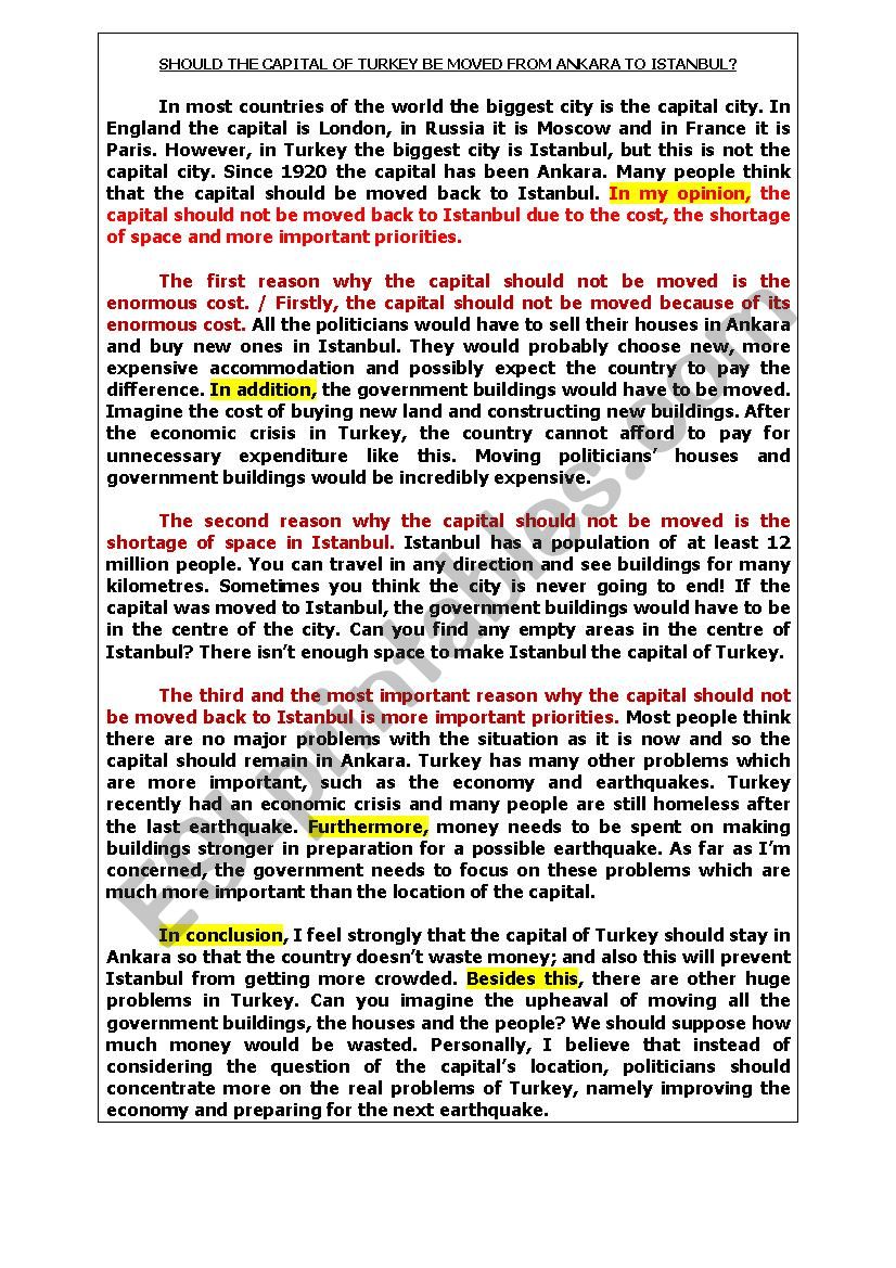 An Opinion Essay Sample ESL Worksheet By Darkcard