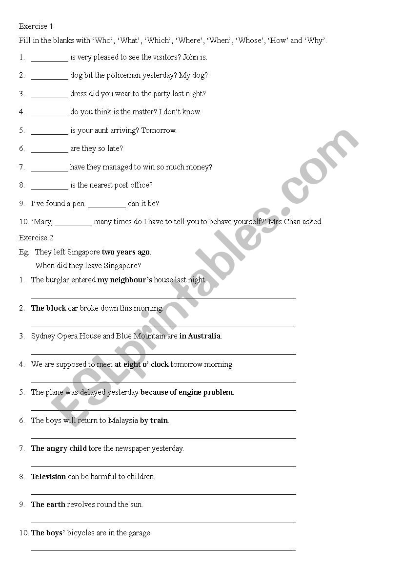 ´Wh´ question words - ESL worksheet by Keroemily