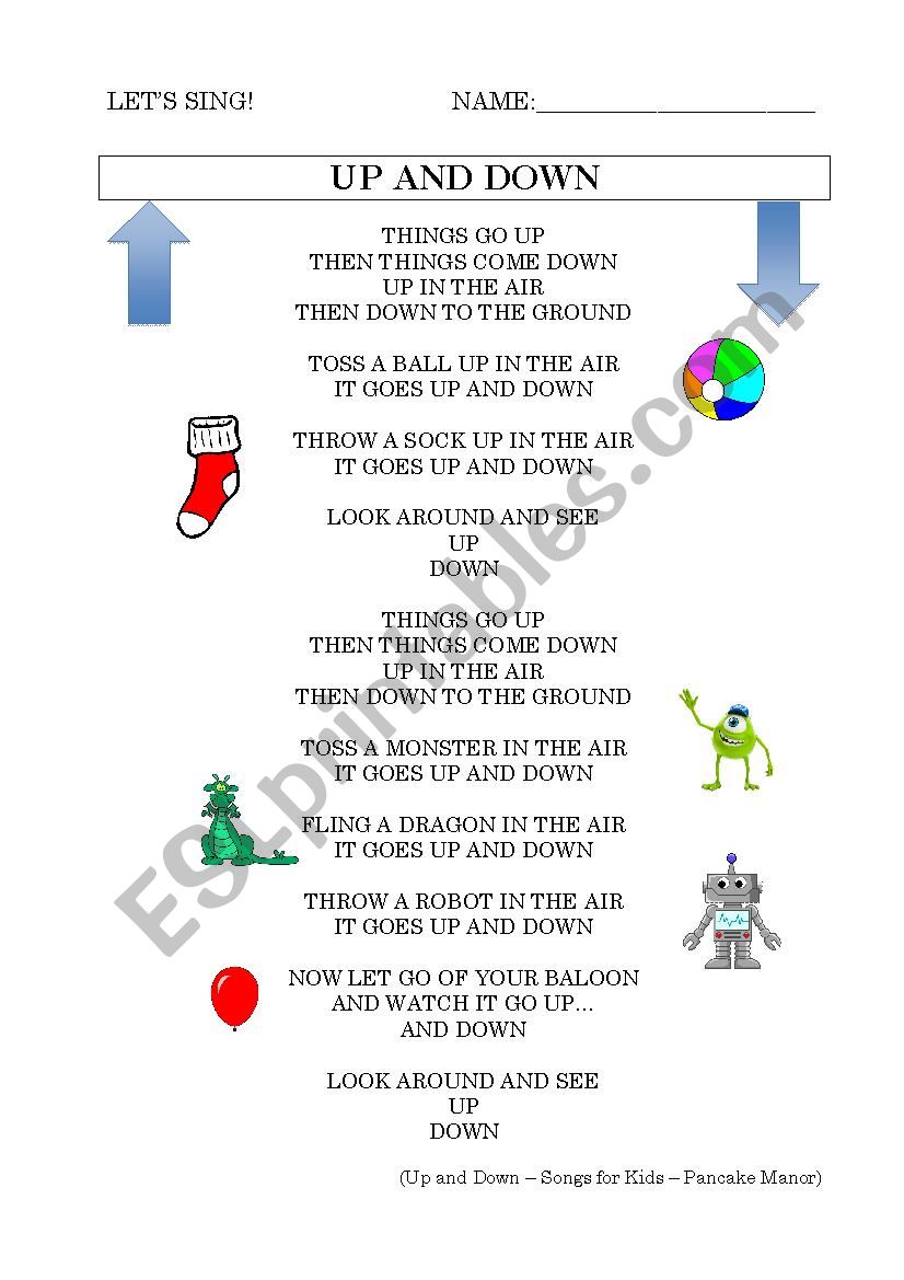 Up and Down - ESL worksheet by crismzm