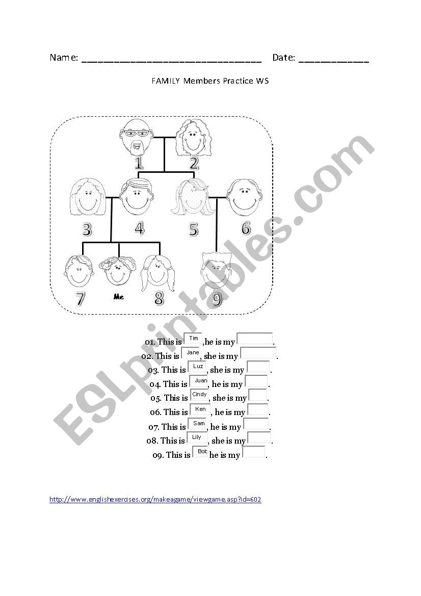 Family Member Worksheet Practice