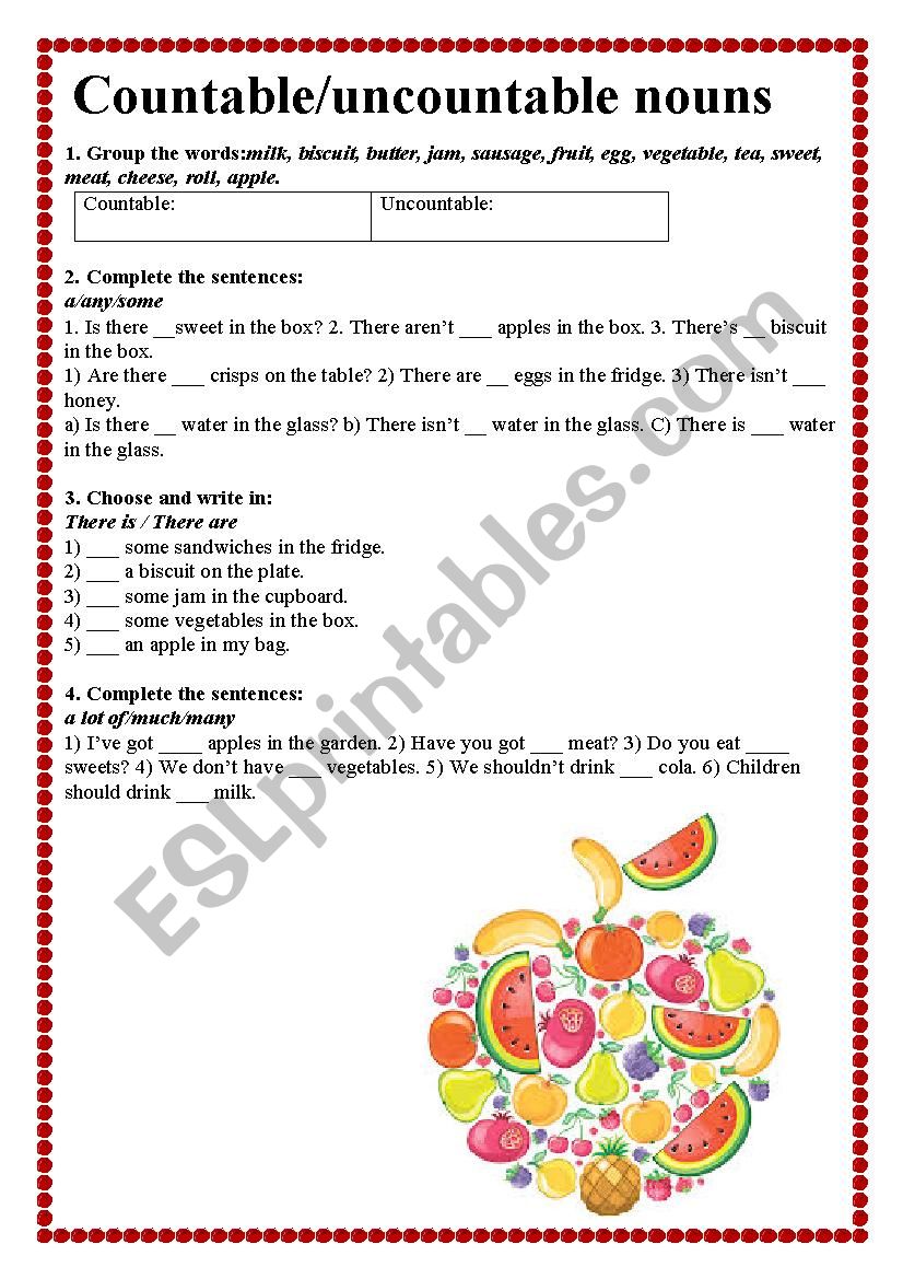 Countable/uncountable nouns worksheet