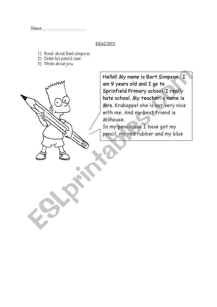 Bart Simpson worksheet