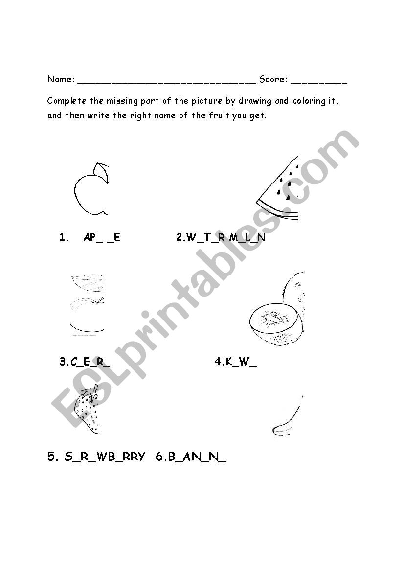 Fuit to color worksheet