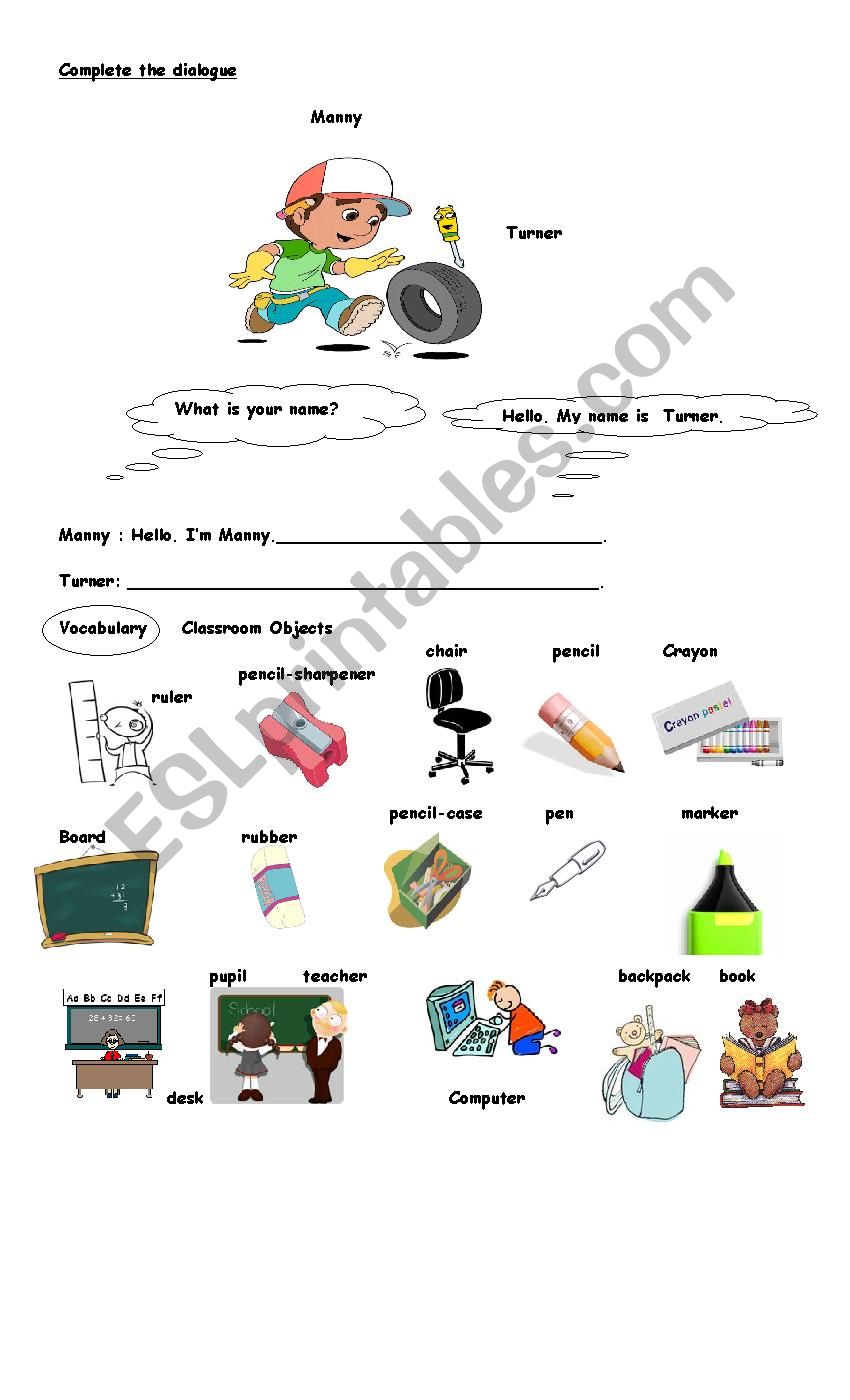 school objects worksheet