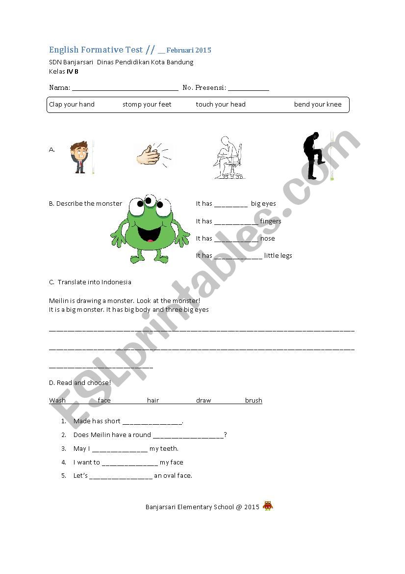 Body for 4th grade; translating, matching, reading