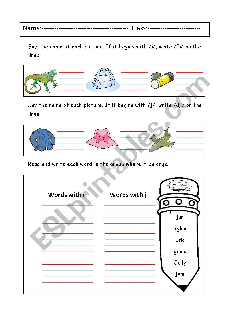 Letter i and J - ESL worksheet by gareebah