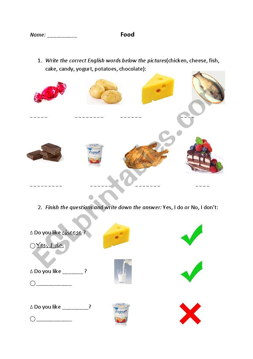 I like - food worksheet