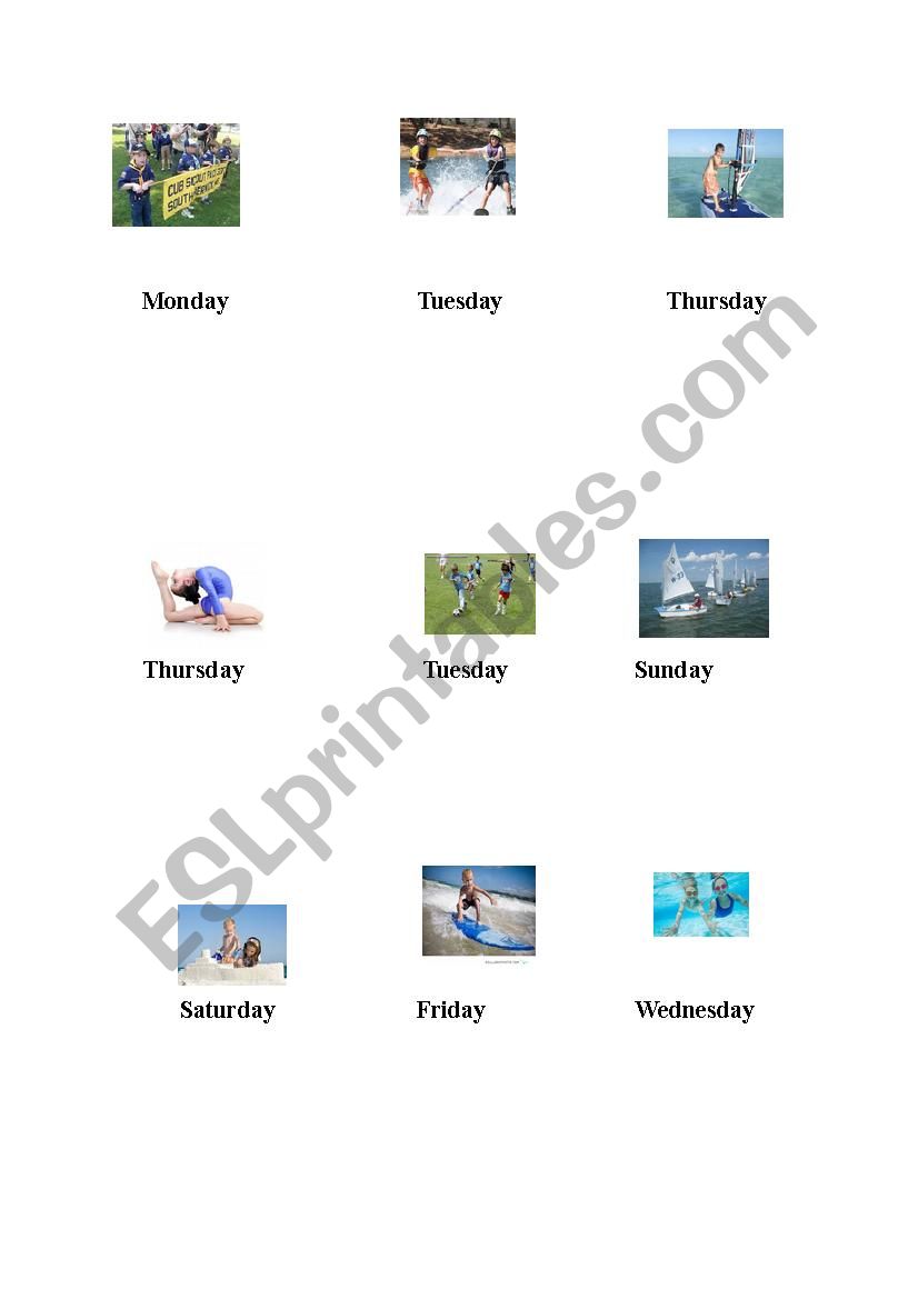 Weekly activity playing cards worksheet