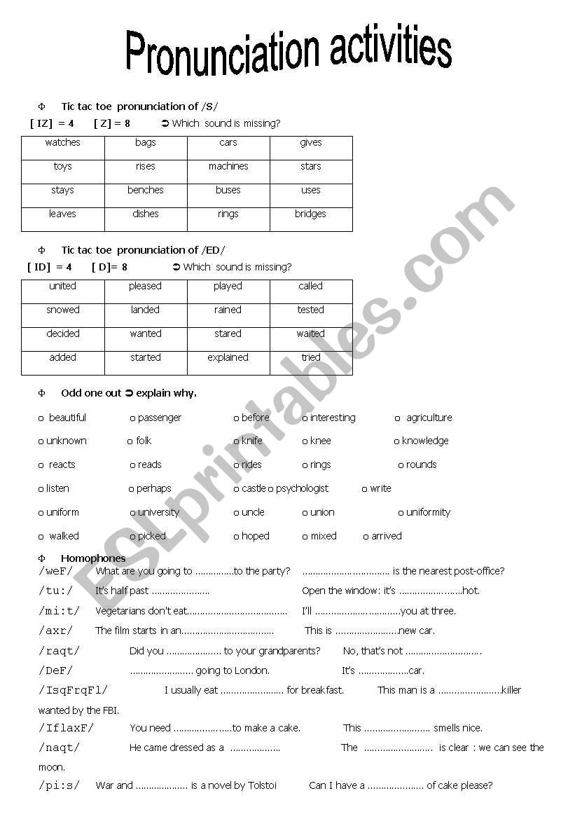 pronunciation activities esl worksheet by sldp