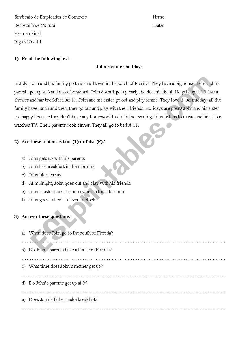 TEST FOR BEGINNERS worksheet