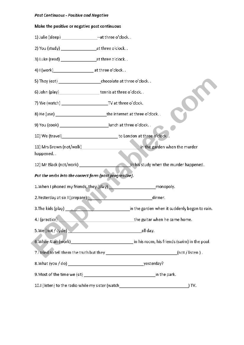 past continuos worksheet