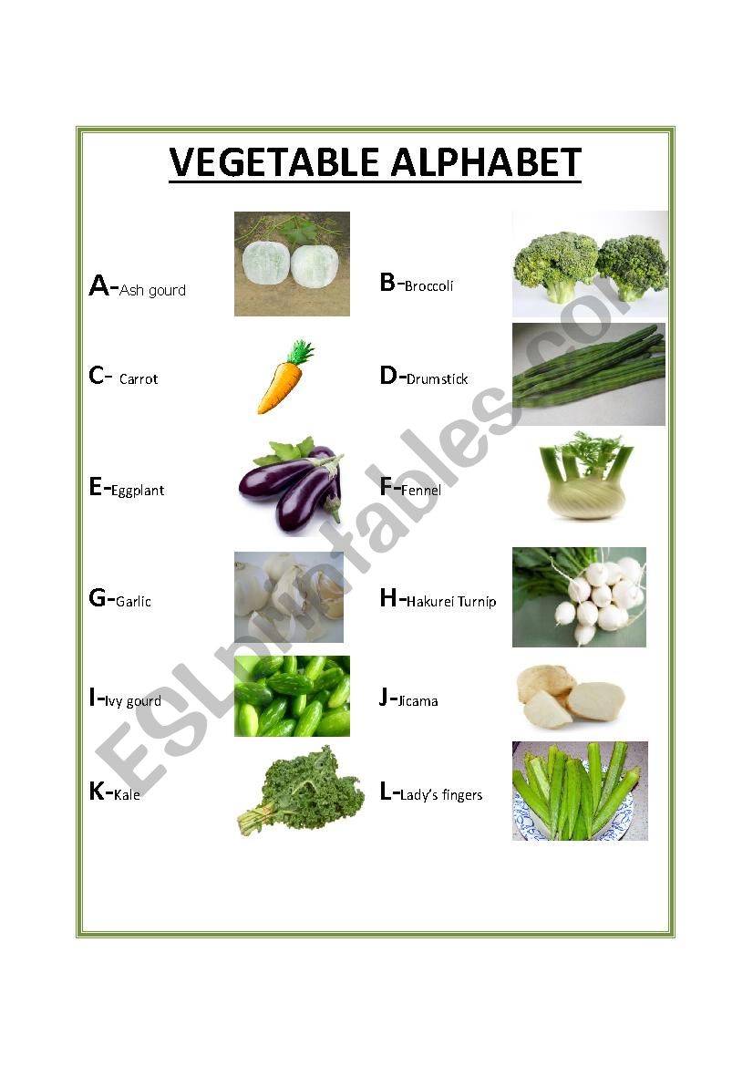 VEGETABLE ALPHABET worksheet