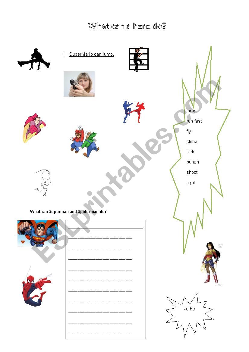 Superhero Descriptions worksheet