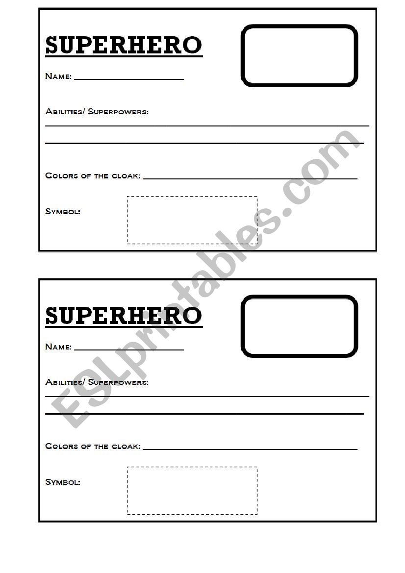 Superhero description worksheet