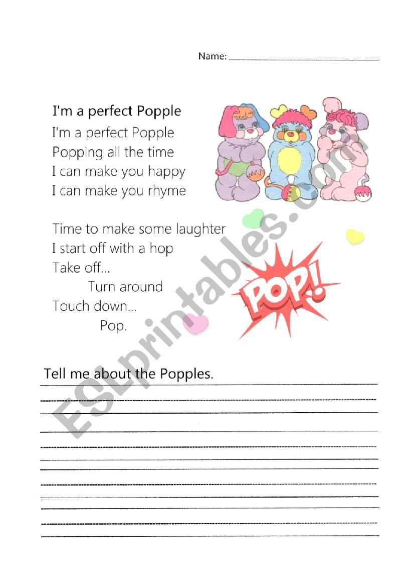 Popples Poem worksheet