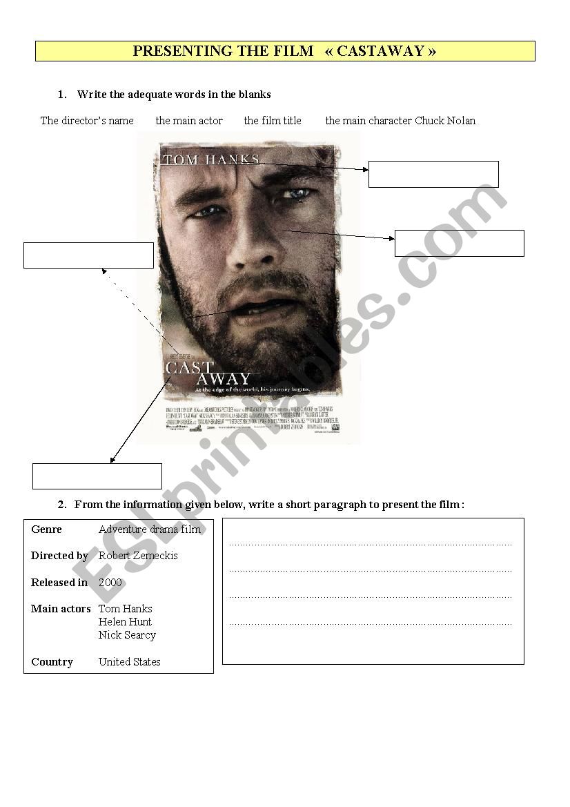 Presenting the film Castaway worksheet