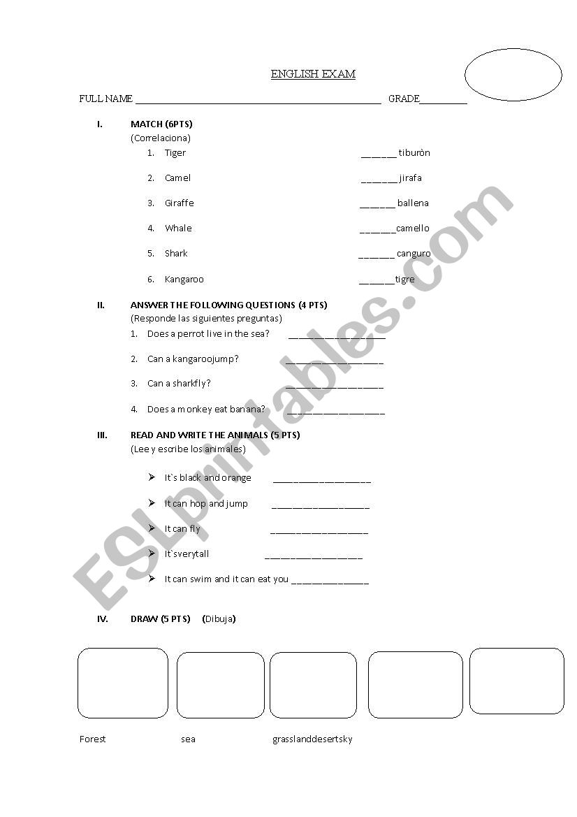 exam worksheet