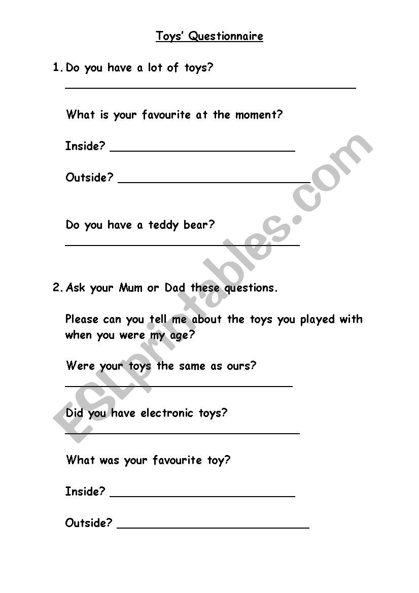 Toy Questionnaire worksheet