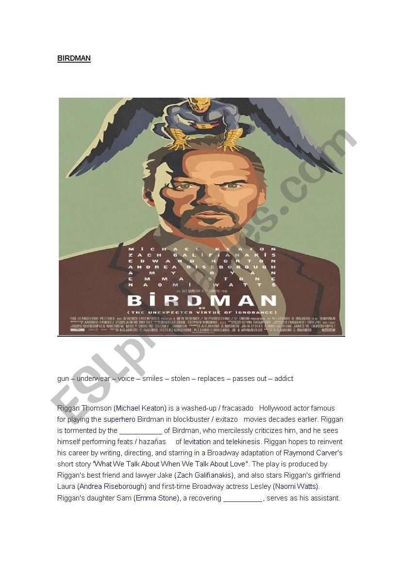 Fill in gap activity on the film BIRDMAN