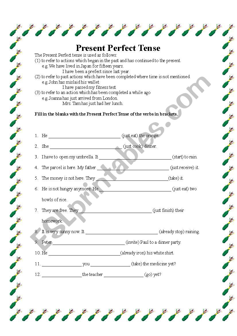 Present Perfect Tense worksheet