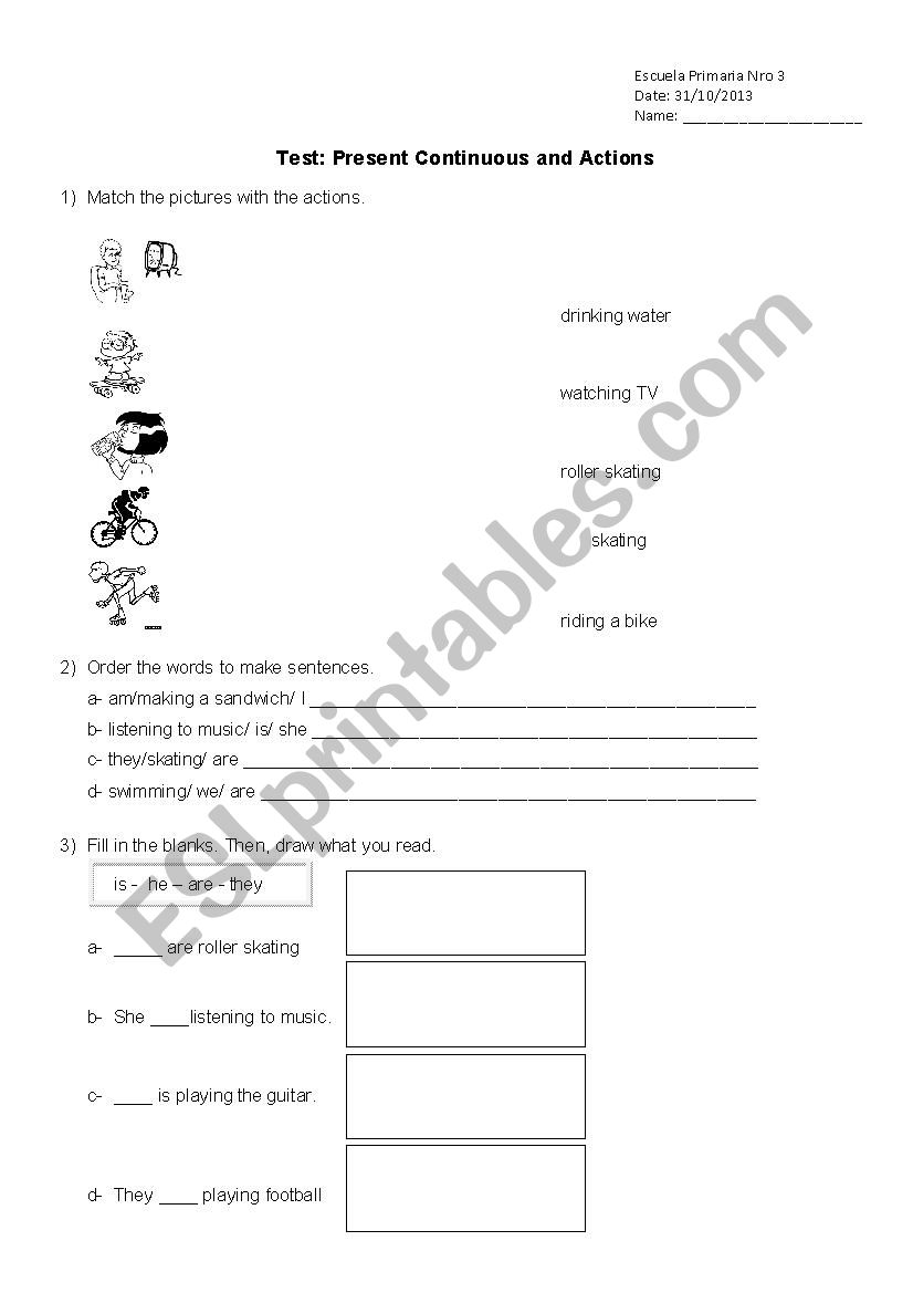 Present Continouous Test worksheet