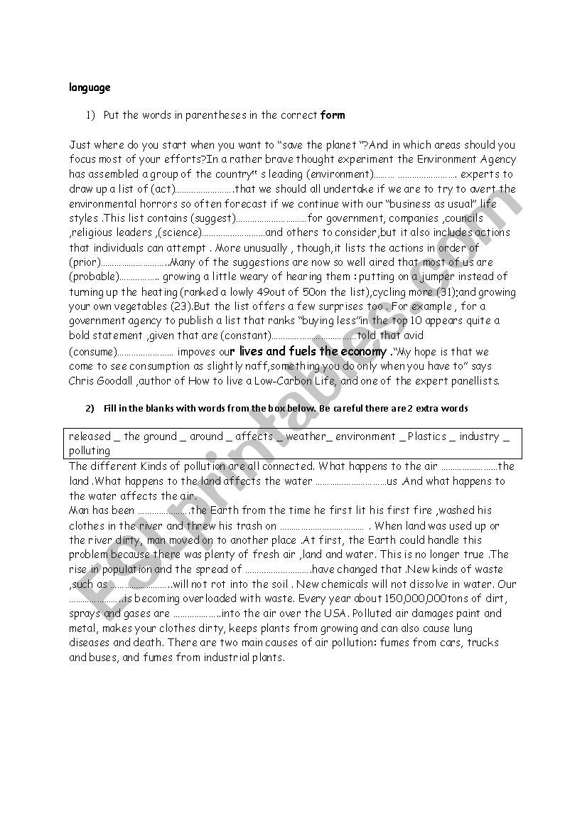 exercises worksheet