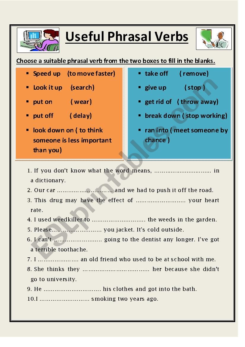 Useful Phrasal verbs  worksheet