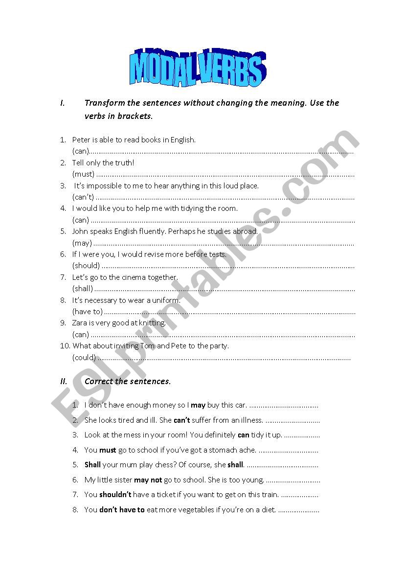 Modal verbs worksheet