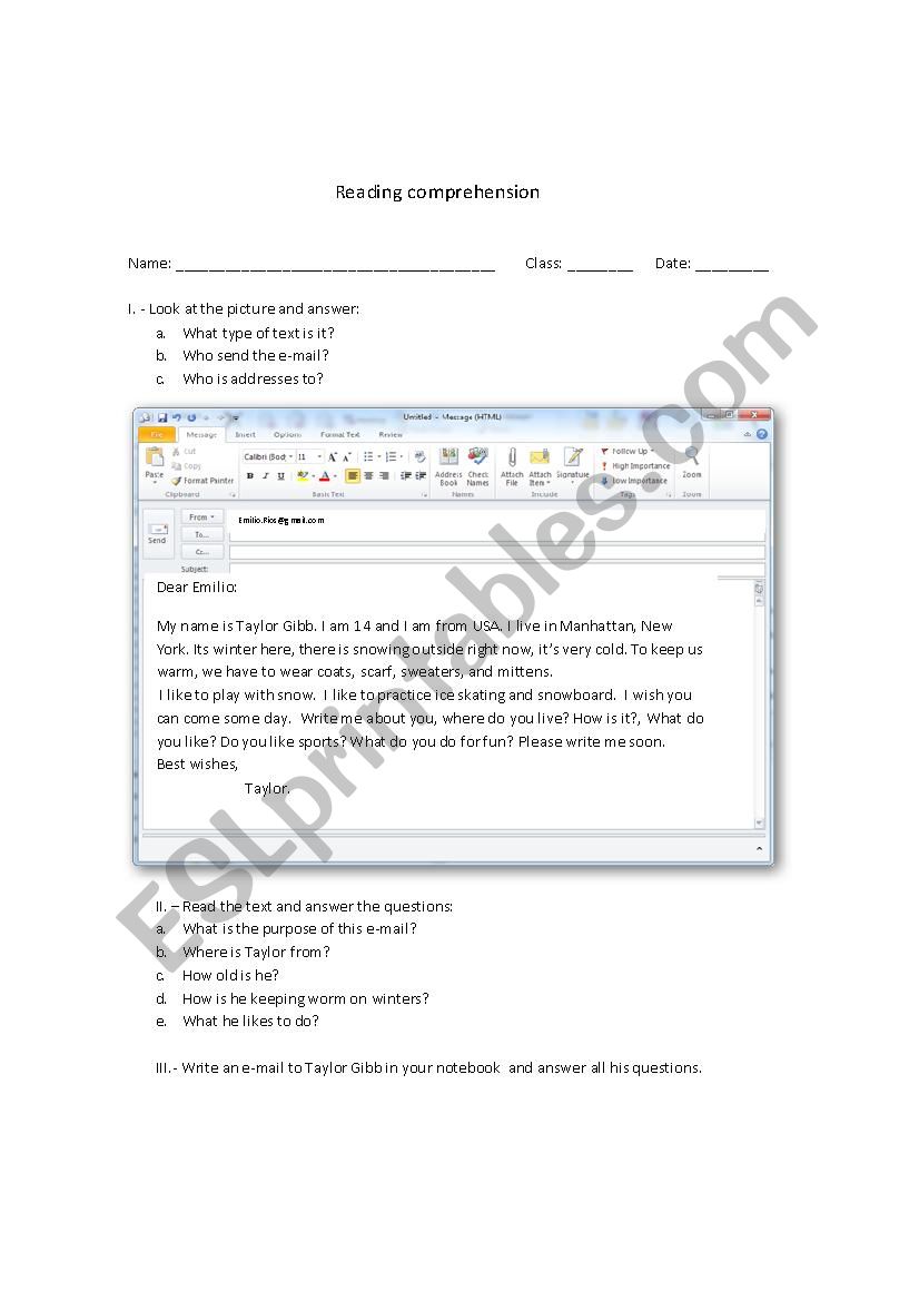 email worksheet