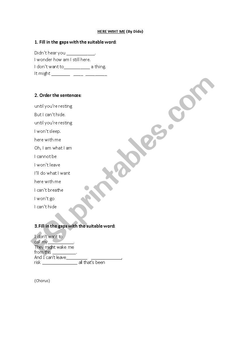 here with me - dido worksheet