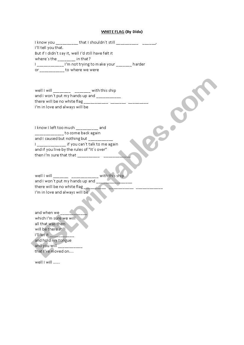 White flag - Dido worksheet