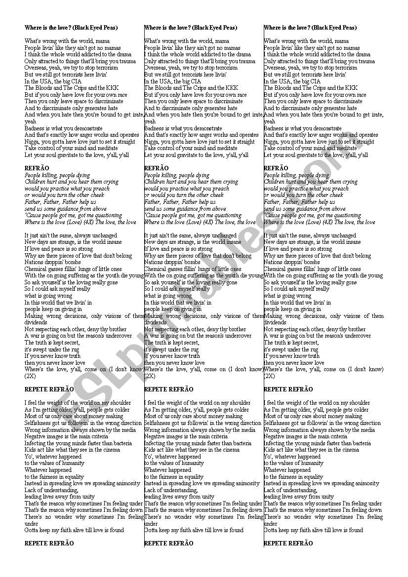 Where is the love? worksheet