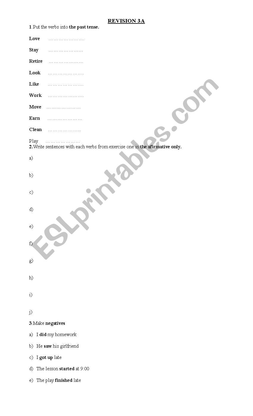 Past Simple Regular verbs revision