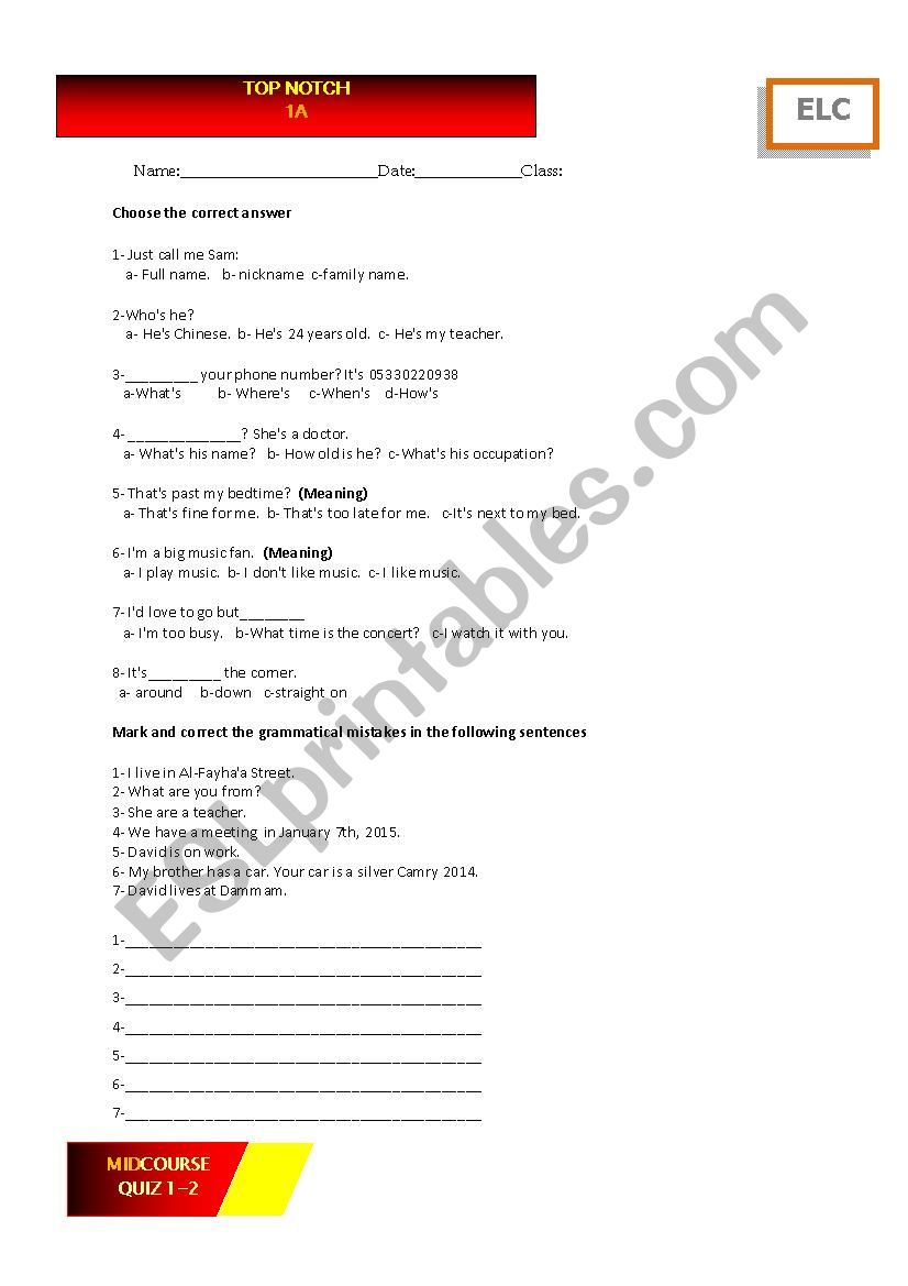 interchange MidQuiz worksheet