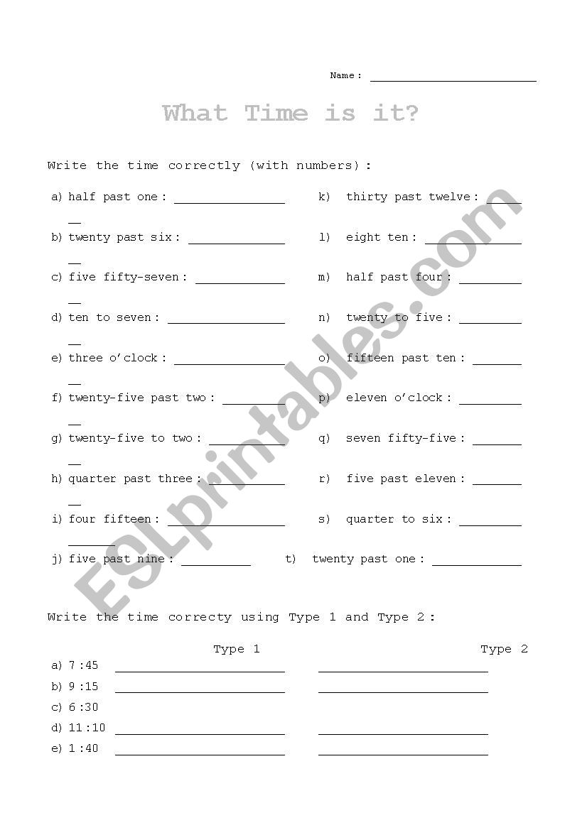 What time is it? worksheet