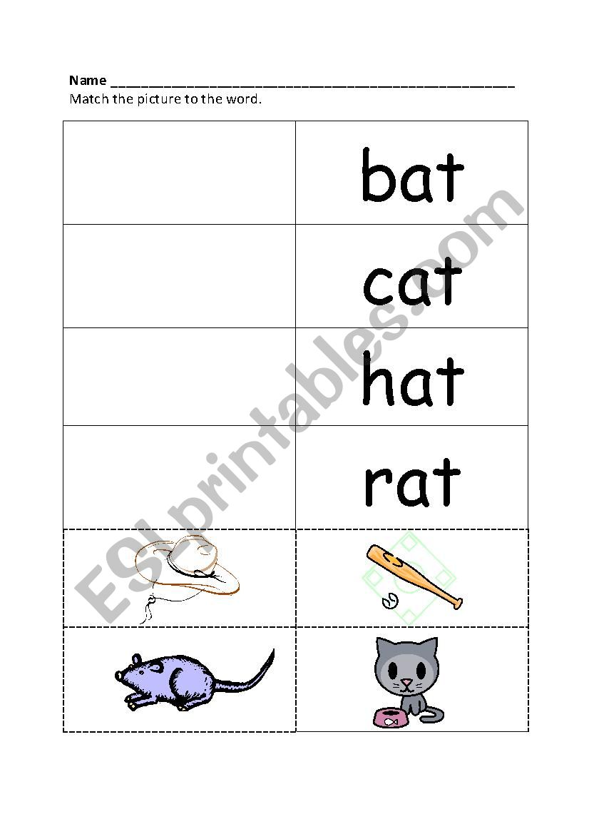 at word family cut and paste worksheet