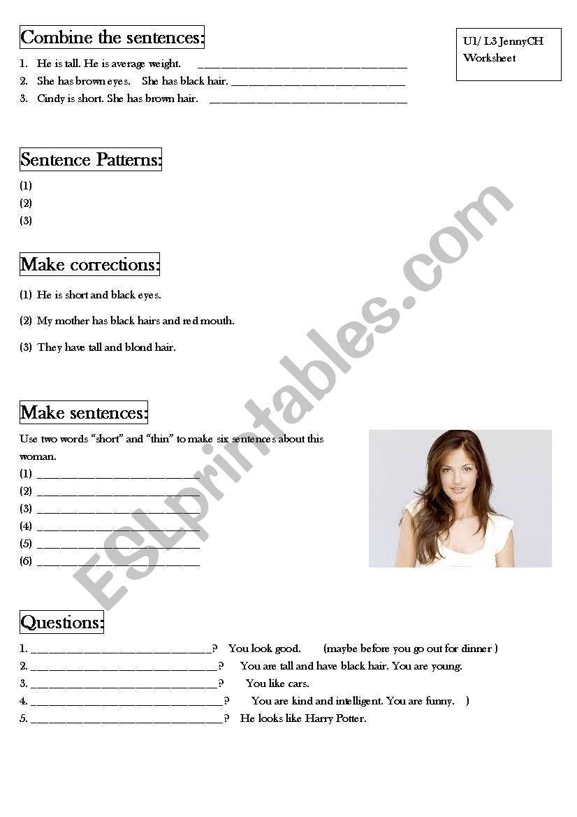 describing people  worksheet