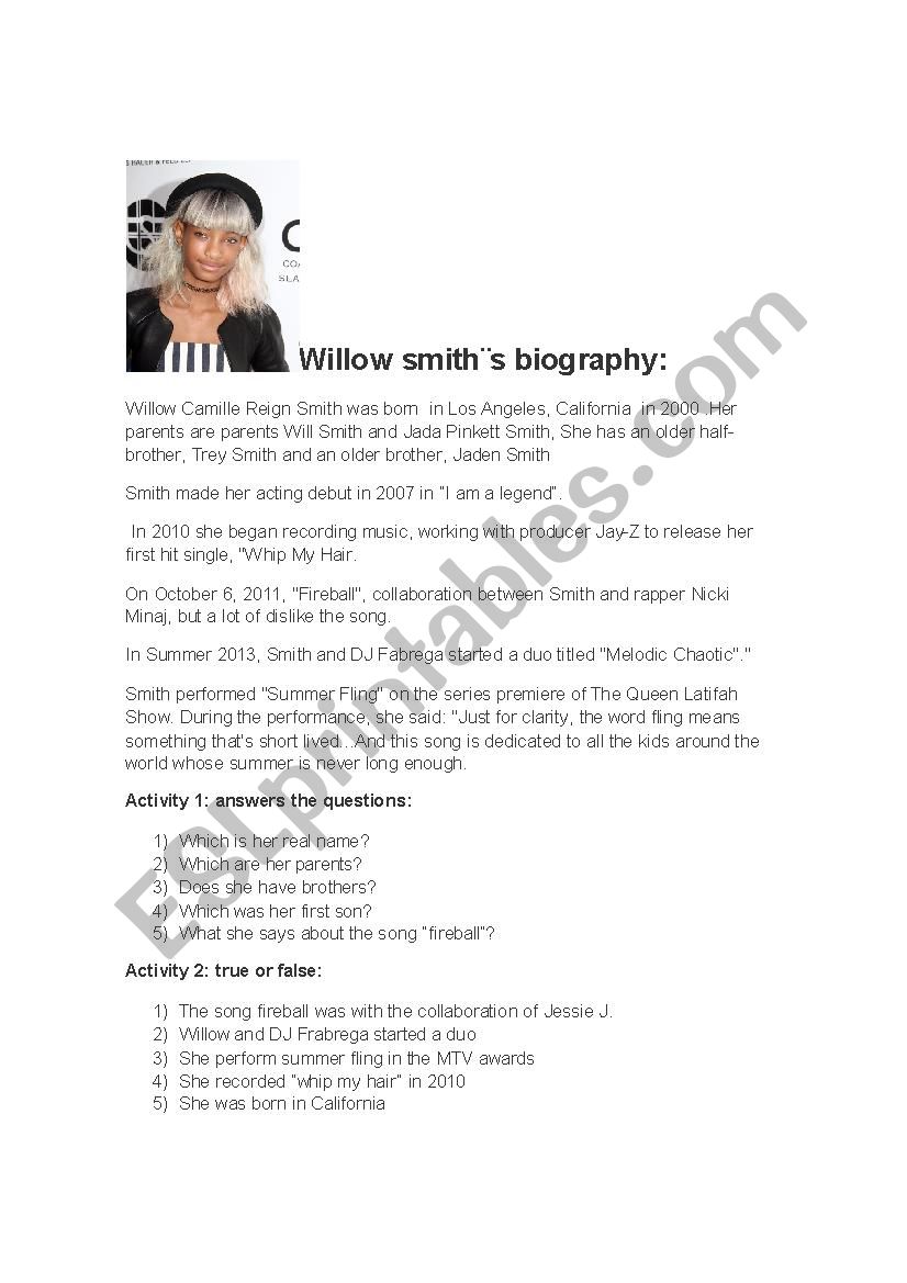 willow smith biography and exercises