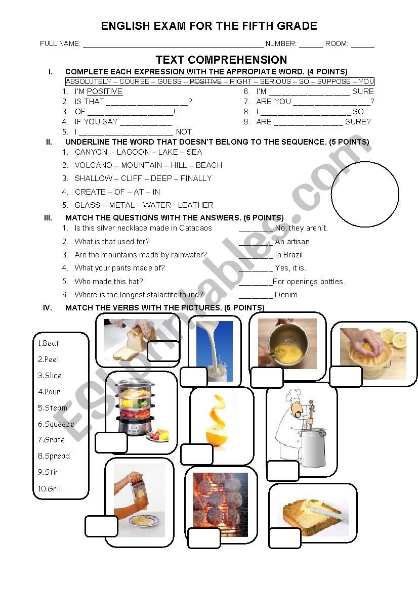 english exam worksheet