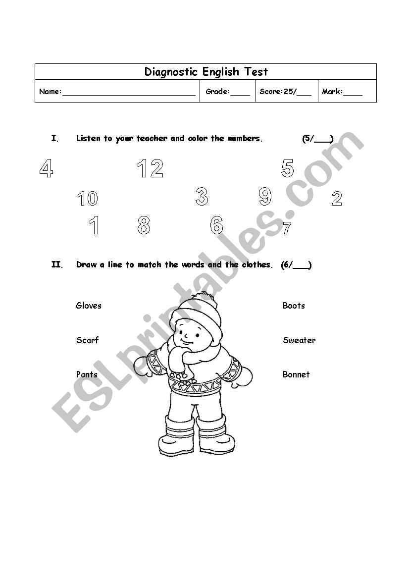 Diagnostic English Test  For Little Children