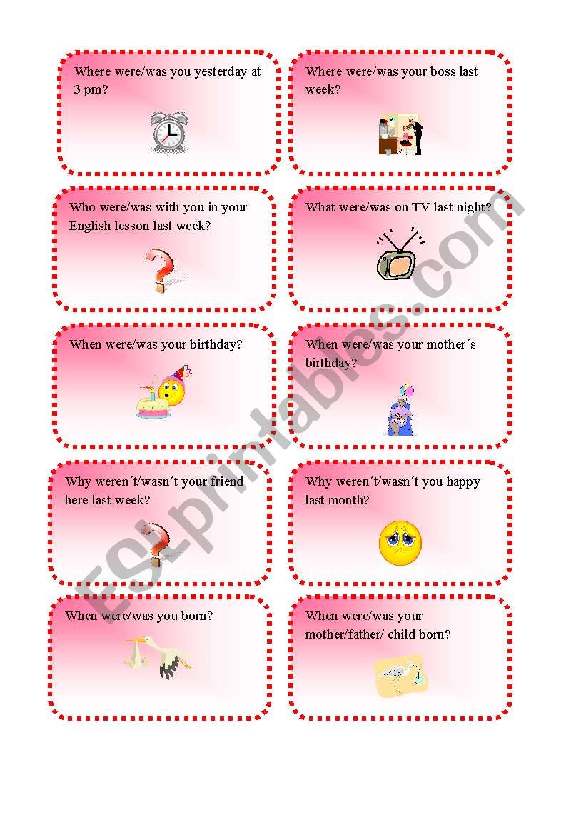 Was were Speaking Cards 2 wh Questions ESL Worksheet By Renca