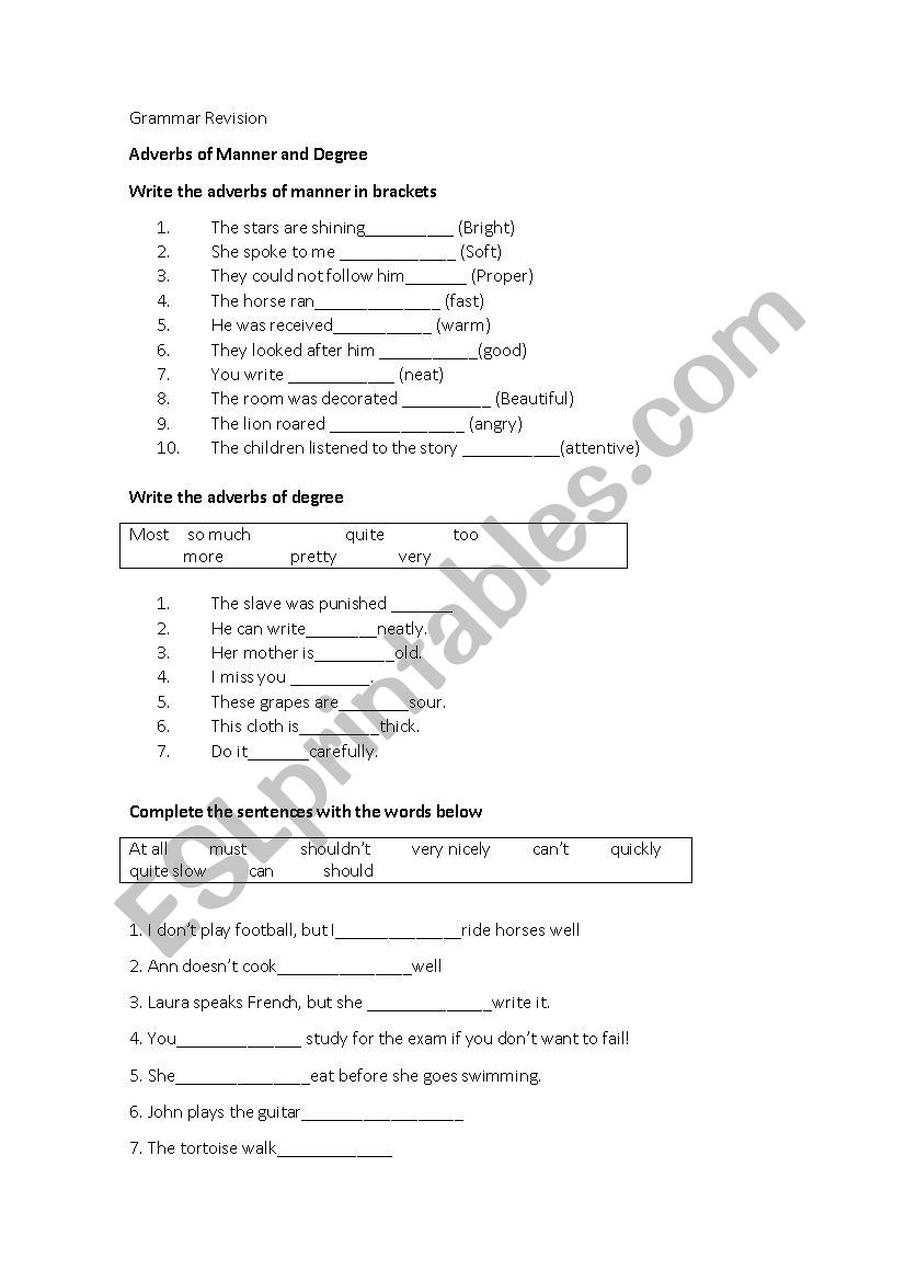 Grammar revision for 1er ESO worksheet