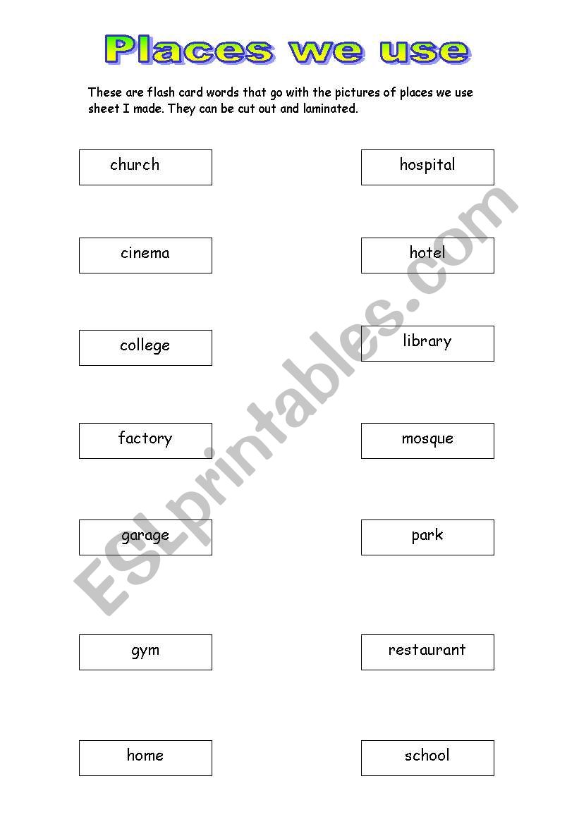 Places we use words worksheet